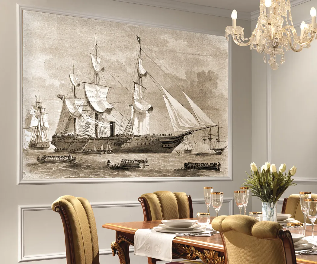 Обои для стен Sangiorgio Acqueforti Old illustration of troops boarding in Spithead, E