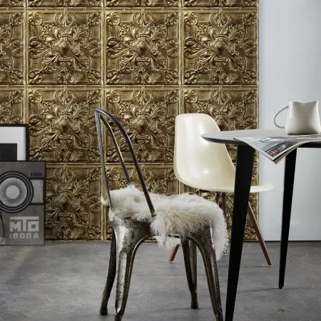 Обои для стен Koziel Tin tiles wallpapers antique-gold-tin-tiles-wallpaper-001d34
