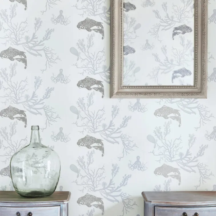 Обои для стен Barneby Gates Barneby Walpapers coral_palegreyandsilver