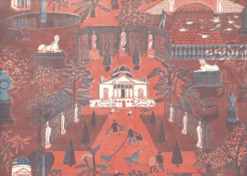 Обои для стен Hamilton Weston The Marthe Armitage wallpapers Chiswick-House-Red-Earth-Blue-4