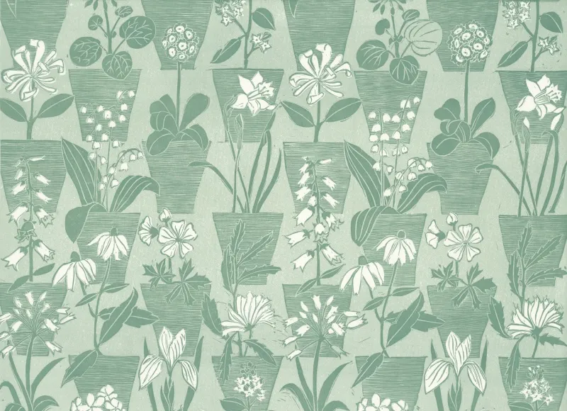 Обои для стен Hamilton Weston The Marthe Armitage wallpapers Flower-Pots-Shades-of-Green