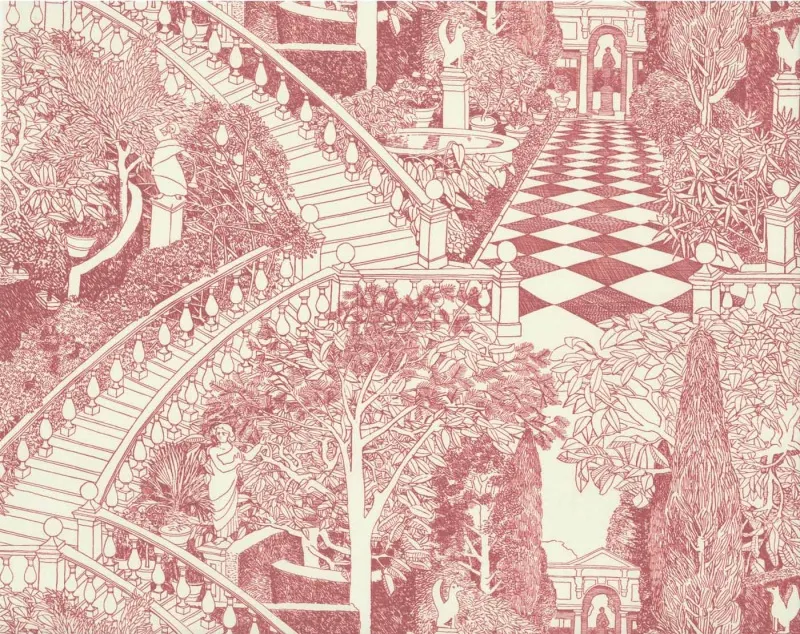 Обои для стен Hamilton Weston The Marthe Armitage wallpapers Italian-Garden-Book-Room-Red