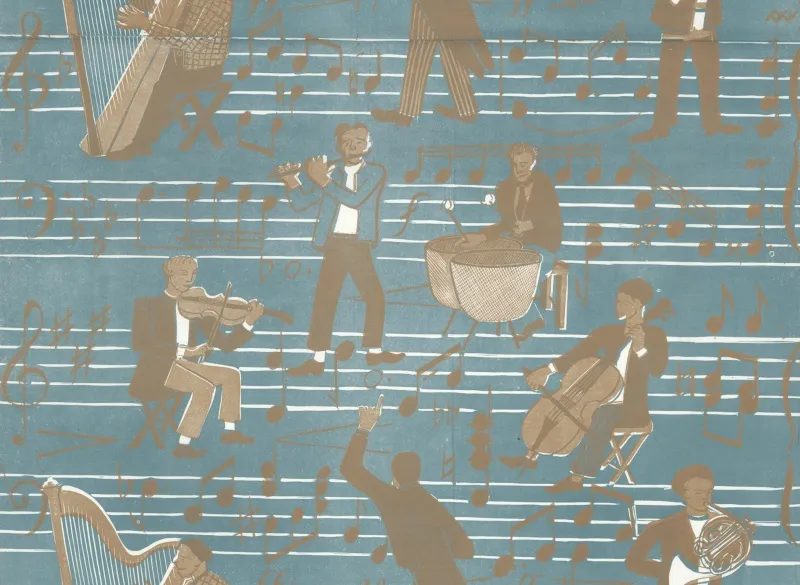 Обои для стен Hamilton Weston The Marthe Armitage wallpapers Musicians-Aqua-Gold-400-dpi-e14