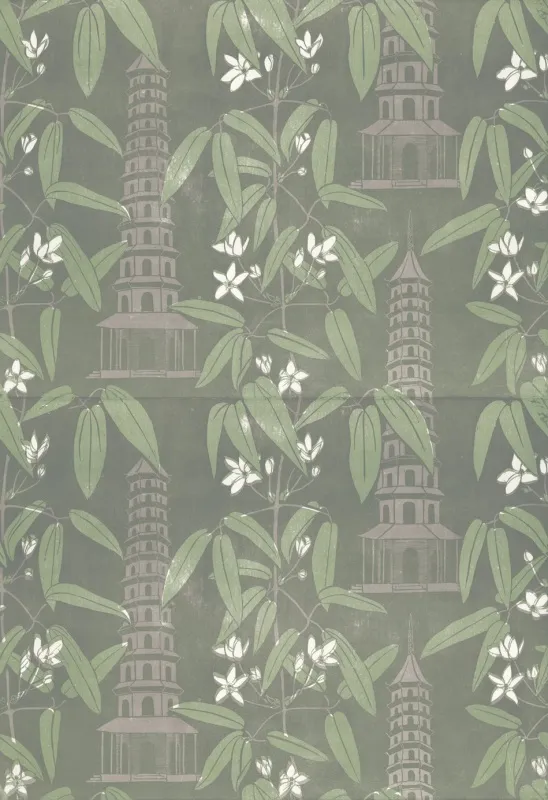 Обои для стен Hamilton Weston The Marthe Armitage wallpapers Pagoda-Taupe-Green-Dark-Green