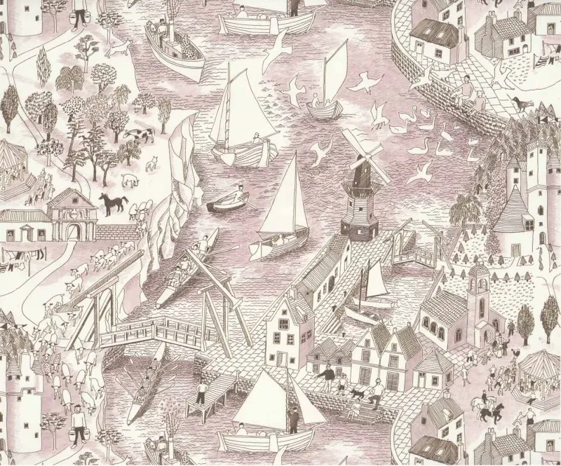 Обои для стен Hamilton Weston The Marthe Armitage wallpapers Windmill-Black-and-London-Clay-1