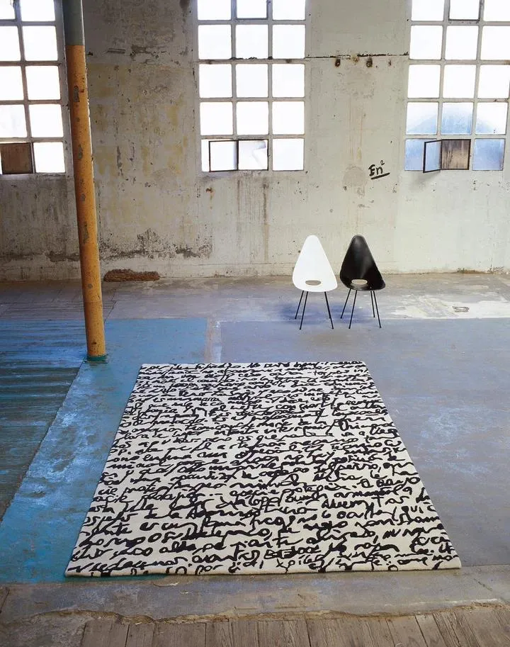 Black on White Manuscrit Rug