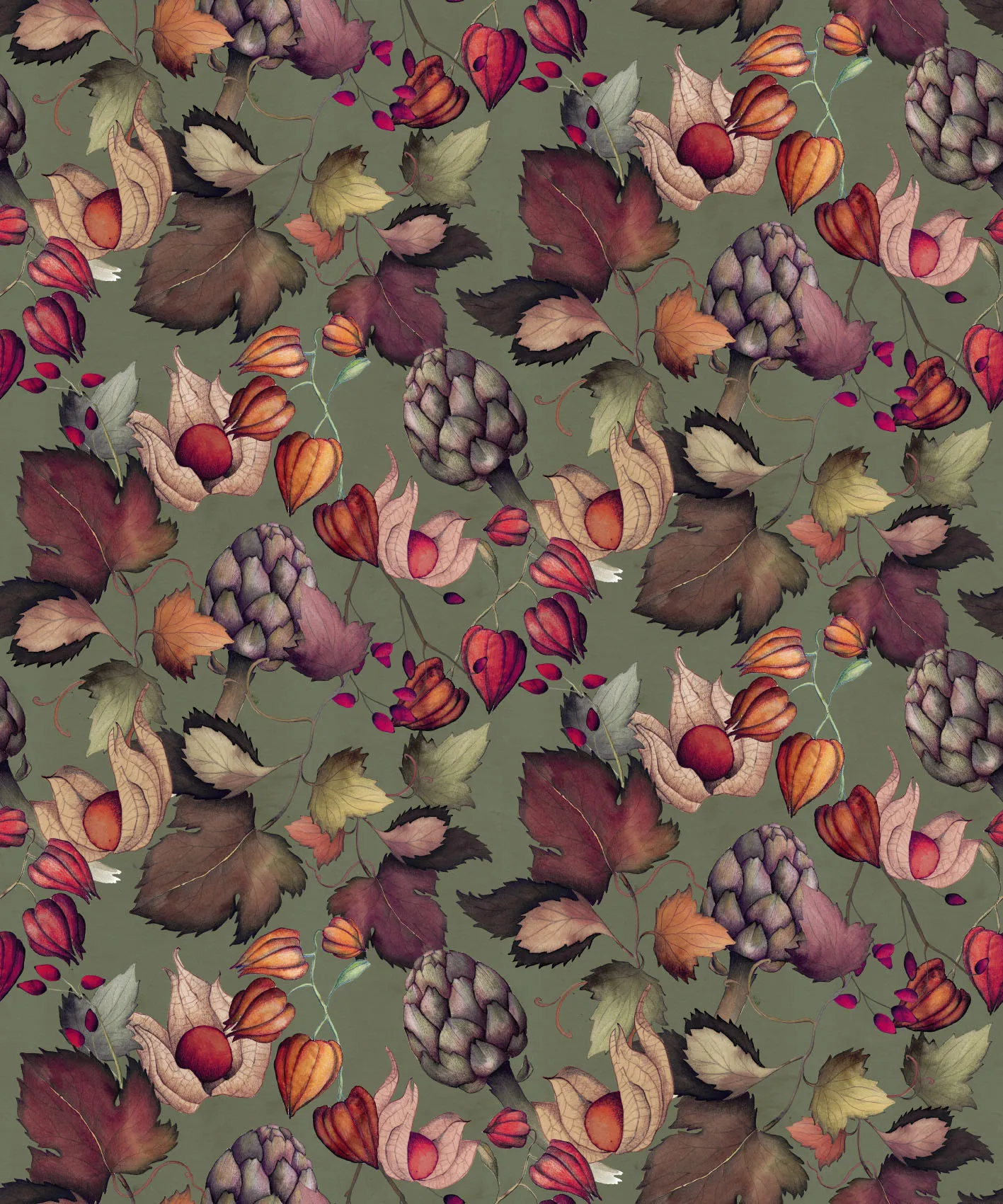 Обои для стен CoDe Fabula D0031_ORTO-MAGICO_OLIVE-GREEN_LW