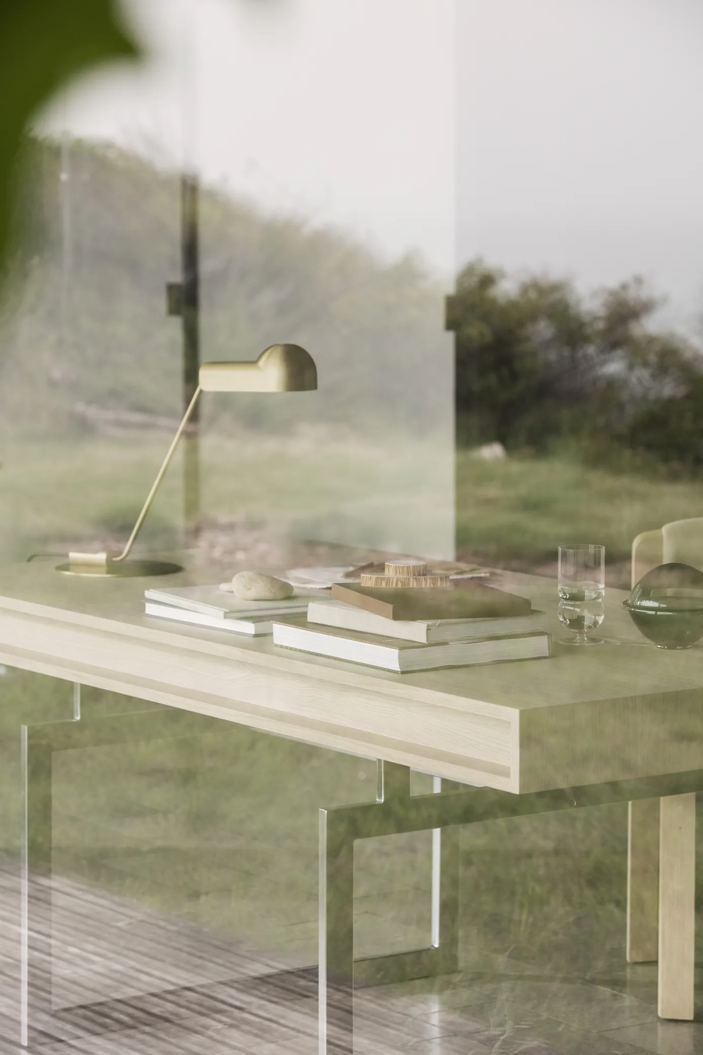 Стол Office Desk_Red_frame_Oak_Packshot_Angle #3